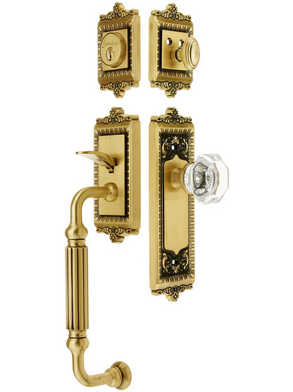 Windsor Entry Lock Set in Antique Brass Finish with Chambord Knob and